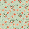 Watercolor seamless pattern. Hand painted illustrations of oranges, grapefruits, tangerines with green leaves, branches Royalty Free Stock Photo