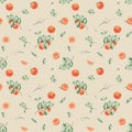 Watercolor seamless pattern. Hand painted illustrations of oranges, grapefruits, tangerines with green leaves, branches Royalty Free Stock Photo