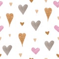 Watercolor seamless pattern of hearts in BOHO style.