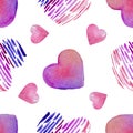 Watercolor seamless pattern with hearts