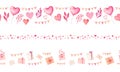 Watercolor seamless pattern with hearts. present boxes, balloons and other elements for Valentine`s Day isolated on white Royalty Free Stock Photo