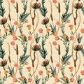 seamless pattern herbs,wild flowers and leaves.