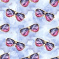 Watercolor seamless pattern with hipster sun glasses.