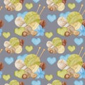 Watercolor Seamless pattern Hobby Knitting. Collection of hand drawn light blue, green, beige, brown colors elements of Royalty Free Stock Photo