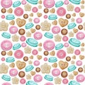 Collection of hand drawn buttons on white background. Watercolor Seamless pattern Hobby Knitting, Crocheting and Sewing.
