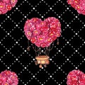 Watercolor Seamless pattern with hot air balloon and heart of flowers Royalty Free Stock Photo