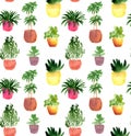 Watercolor seamless pattern with houseplants