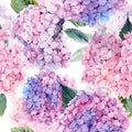 Watercolor seamless pattern with Hydrangea