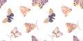 Watercolor seamless pattern with illustration of exotic butterflies, moths isolated on white background. Perfect for you