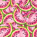 Watercolor seamless pattern with the image of a watermelon. Juicy pulp and seeds for print design, banner, poster, cover, Royalty Free Stock Photo