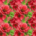 Watercolor seamless pattern of Japanese quince chaenomeles in bloom, hand drawn floral illustration