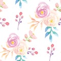 Watercolor Seamless Pattern Leaves Purple Pink Floral Flowers Spring Summer Royalty Free Stock Photo