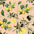 Watercolor seamless pattern of lemon