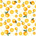 Watercolor seamless pattern with lemons and oranges on white background Royalty Free Stock Photo