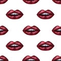 Watercolor seamless pattern lips love red color