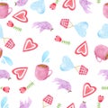 Watercolor seamless pattern with lovely animals. Cute illustration for wallpaper, background, textile or paper design. St.