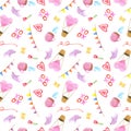 Watercolor seamless pattern with lovely animals. Cute illustration for wallpaper, background, textile or paper design. St.