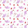 Watercolor seamless pattern with lovely animals. Cute illustration for wallpaper, background, textile or paper design. St.