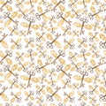 Watercolor seamless pattern with magic flying keys on a white background