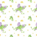 Watercolor Seamless Pattern with Magic Frogs on white isolated background doodle style.Pets,halloween print hand Royalty Free Stock Photo