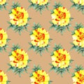 Watercolor seamless pattern with marigold flowers