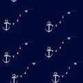 watercolor seamless pattern on a marine theme. children's pattern with anchors and flags on a dark blue