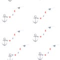 watercolor seamless pattern on a marine theme. children's pattern with anchors and flags. perfect pattern for