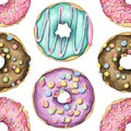 Watercolor seamless pattern with multicolor donuts Royalty Free Stock Photo