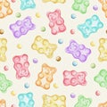 Watercolor seamless pattern with multicolored marmalade jelly bears