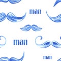 Watercolor seamless pattern with a mustache.