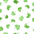 Watercolor seamless pattern with painted clover leaves for Patrick Day Royalty Free Stock Photo
