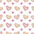 Watercolor seamless pattern with painted watercolor hearts