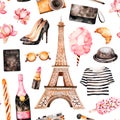 Watercolor seamless pattern.Paris style Royalty Free Stock Photo