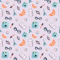 Watercolor seamless pattern Paris, white background Royalty Free Stock Photo