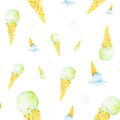 Watercolor seamless pattern in pastel colors with ice cream Royalty Free Stock Photo