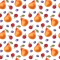 Watercolor seamless pattern of fresh fruits.