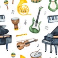 Musician texture with violin,piano,sheet music,guitar Royalty Free Stock Photo