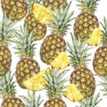 Watercolor seamless pattern pineapple isolated on white background. Royalty Free Stock Photo