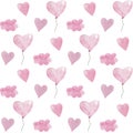 Watercolor seamless pattern with pink hearts and cloud. Royalty Free Stock Photo
