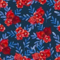 Watercolor seamless pattern with pomegranate flowers and branches. Hand painted illustration. Royalty Free Stock Photo