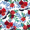 Watercolor seamless pattern with pomegranate flowers and branches. Hand painted illustration. Royalty Free Stock Photo