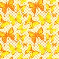 Watercolor seamless pattern in pop art style with butterflies and dots