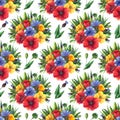 Watercolor seamless pattern with poppies, buttercups, lavender Royalty Free Stock Photo
