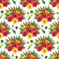 Watercolor seamless pattern with poppies, buttercups and leaves Royalty Free Stock Photo