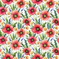 Watercolor seamless pattern with poppies. Floral background. Hand drawn summer flowers.