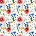 Watercolor seamless pattern with poppies. Floral background. Hand drawn summer flowers Royalty Free Stock Photo