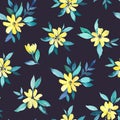 Watercolor seamless pattern with pretty delicate yellow flowers. Vector illustration