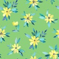 Watercolor seamless pattern with pretty delicate yellow flowers. Vector illustration