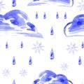 Watercolor seamless pattern with rain and snow. Royalty Free Stock Photo