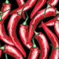Watercolor seamless pattern of red chili peppers